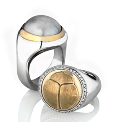 SCARAB LOGO – RING SOLID WHITE + YELLOW GOLD + DIAMONDS