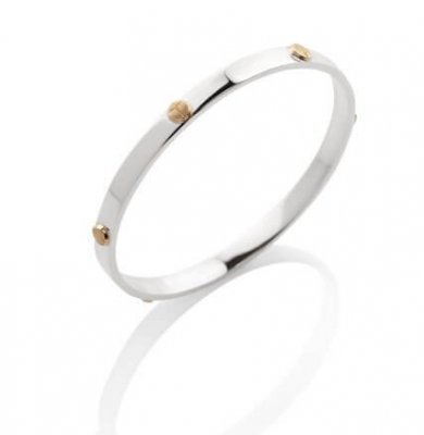 SCARAB LOGO BANGLE IN SOLID STERLING SILVER + 9K YELLOW GOLD BABY SCARABS. AVAILABLE IN WHITE, YELLOW OR ROSE GOLD